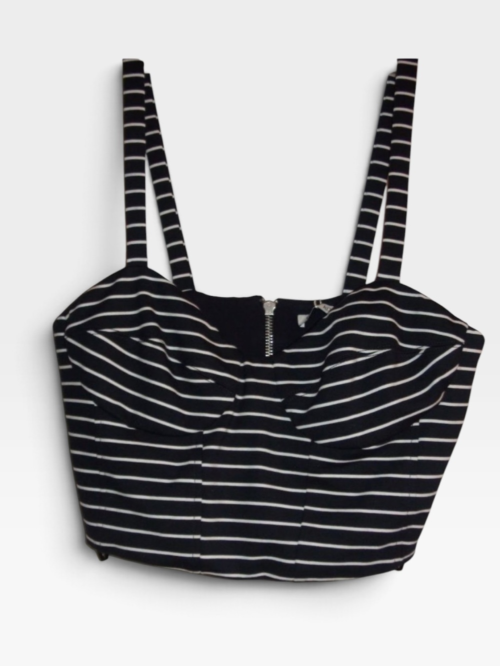 Ronny Kobo Collection Navy and White Striped Crop Top bustier size small